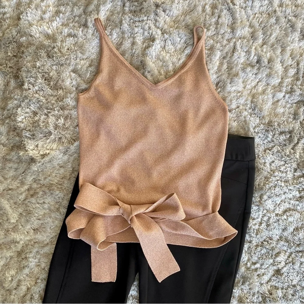 Express Pink Shimmer Sleeveless Top with Tie Size Small - Picture 2 of 7